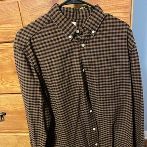 Dark Tan and black plad button down from h and m.